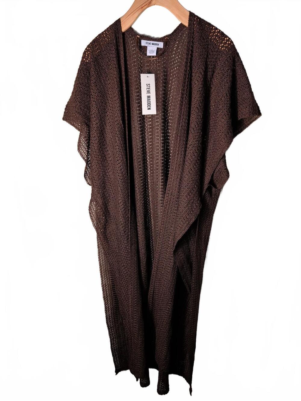 Steve Madden Chocolate Brown Open Knit Long Cardigan One Size Fall Layering New